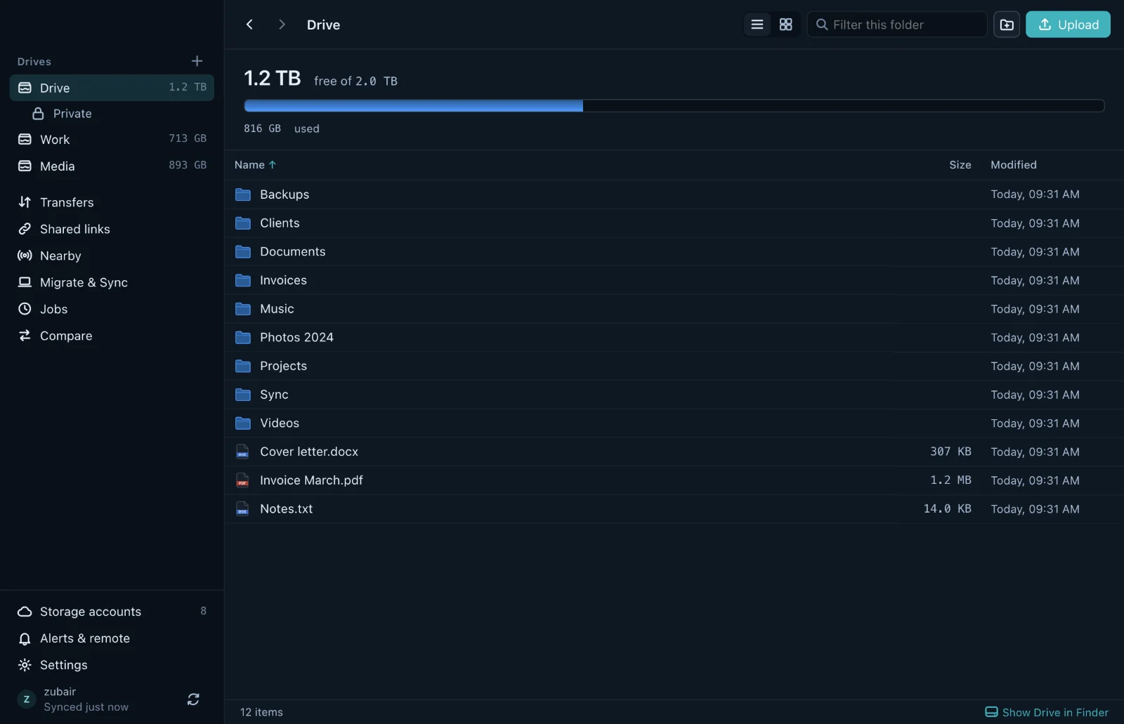 CloudPool in the dark theme